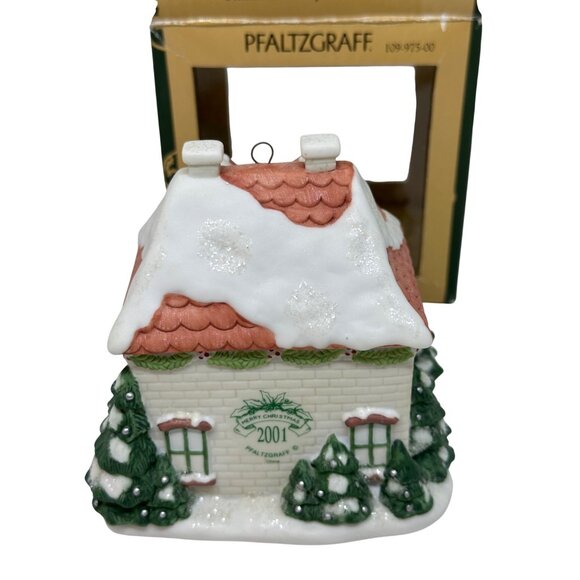 Pfaltzgraff Winterberry House Bell 2001Ornament Snowy Christmas Decor In Box 4" - Picture 7 of 9